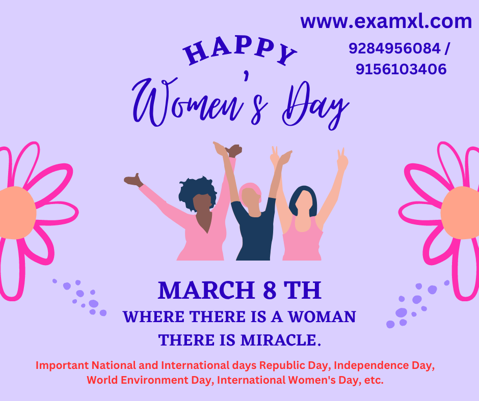 Important National and International days Republic Day, Independence Day, World Environment Day, International Women's Day, etc.​